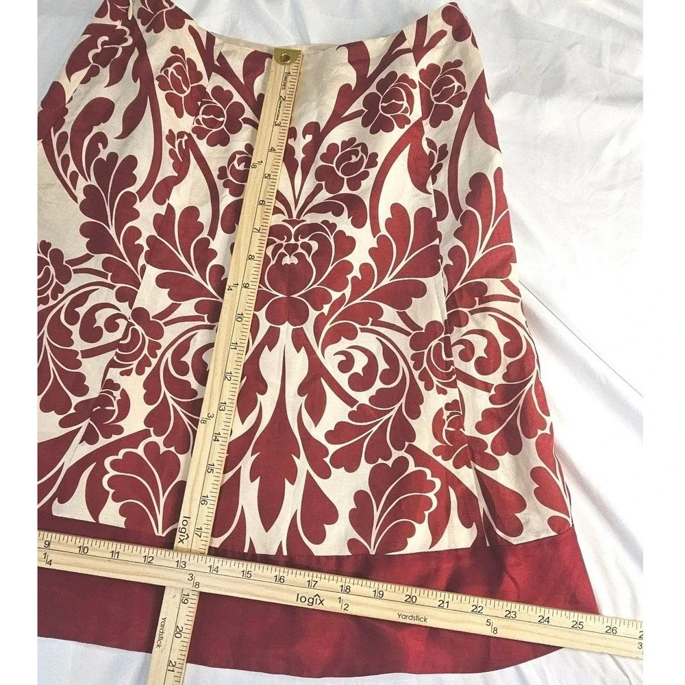 NWT Ann Taylor‎ Petites Red Damask Floral Silk Blend A-Line Skirt 0P